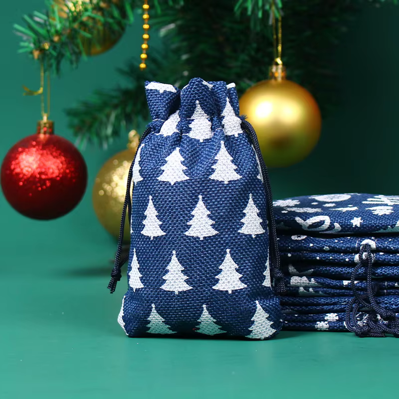 Sacs de noël en Jute 10 pièces/lot, sacs cadeaux, sac en toile de jute à cordon avec emballage de bijoux, sac de noël avec sac de bonbons, Logo personnalisable