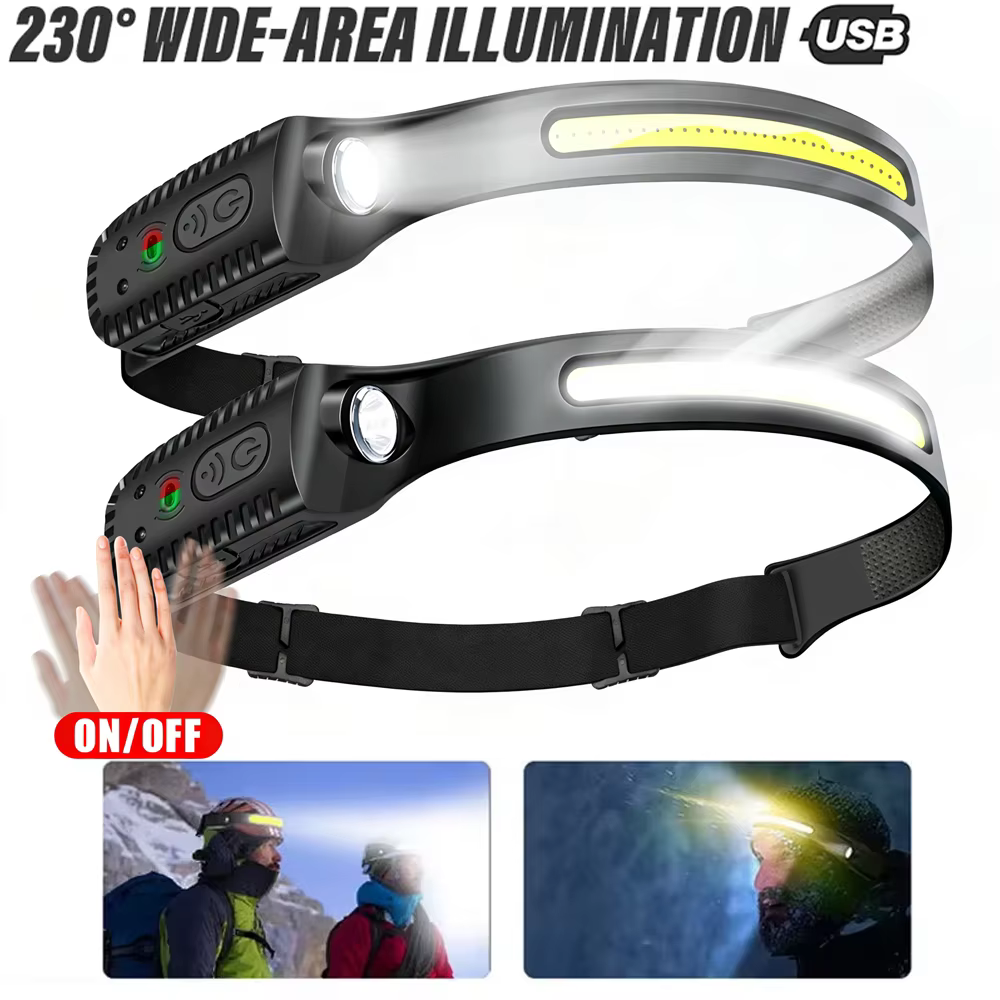 Lampe frontale LED COB à induction