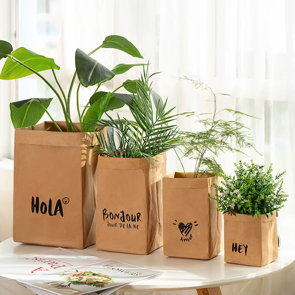 Sac en papier kraft durable et réutilisable, grande capacité, épais, carré, pour plats à emporter, lavable, imperméable, pour les courses à domicile
