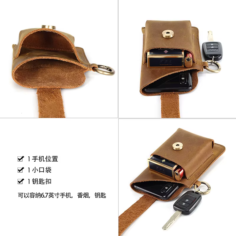 Sac de téléphone portable en cuir - Sac vintage en cuir de vachette pour homme - Sac banane tactique pour sports de plein air - Sac banane en cuir pour homme pour téléphone portable