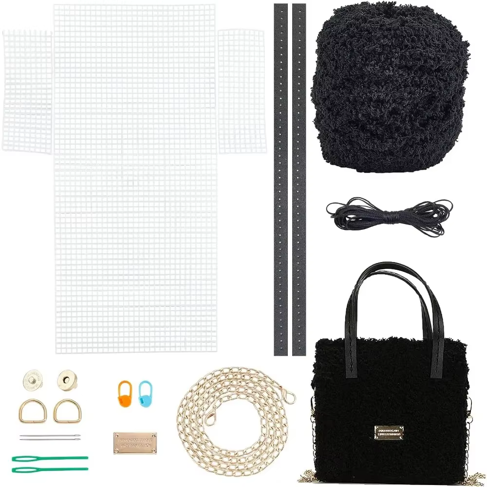 Kit de sacs tricotés au Crochet, bricolage, sac tissé à la main, outil de fabrication, point de croix, maille, ensemble de feuilles de toile en plastique, sac fait à la main