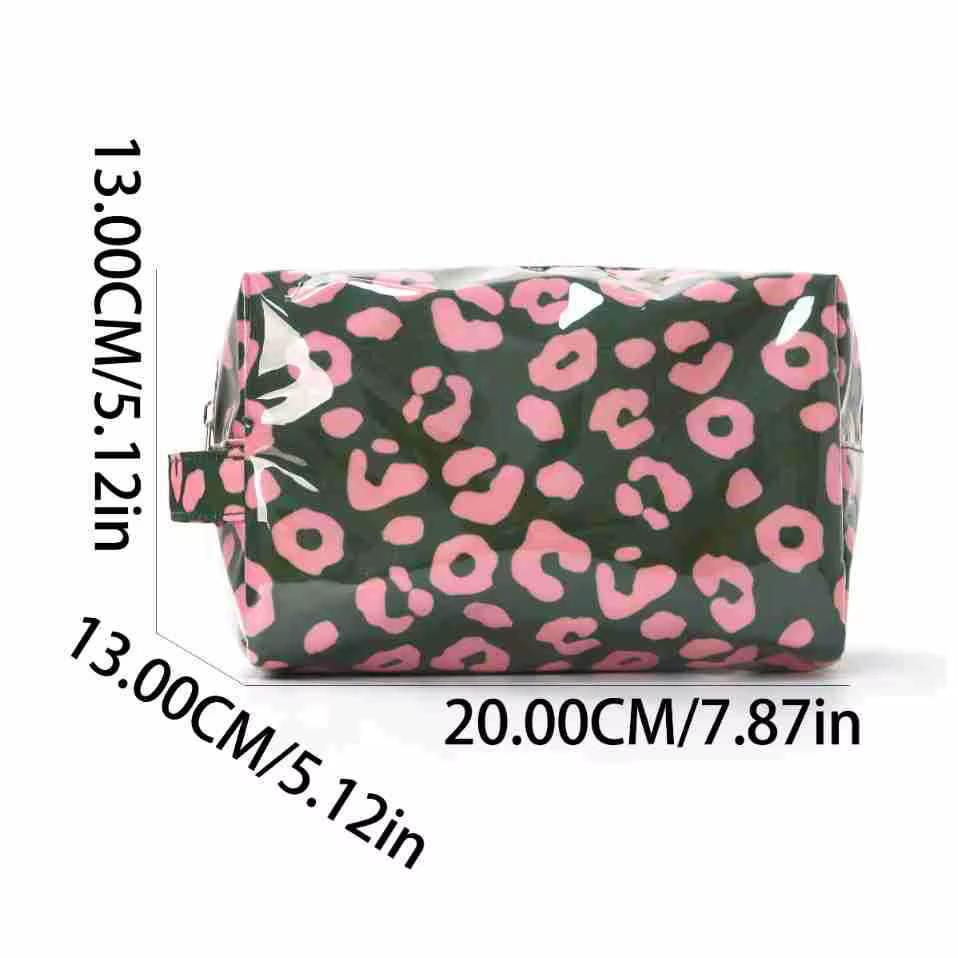 Trousse de maquillage léopard avec poignée, trousse de toilette imperméable en PVC brillant, organisateur de cosmétiques portable, petit organisateur de voyage