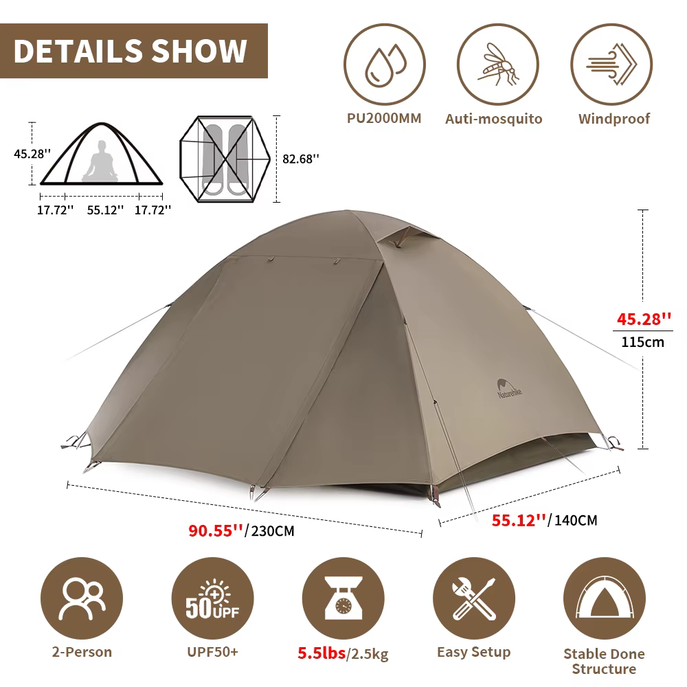 Natureifa Cloud River Tente de camping étanche pour 2 à 3 personnes