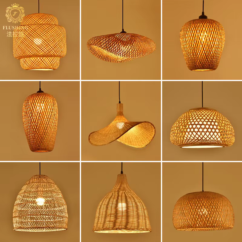 Le plus récent bambou suspension lampe plafonniers rotin osier Lustre tricoté à la main tressage suspendu maison salle à manger tressé intérieur décor chaud