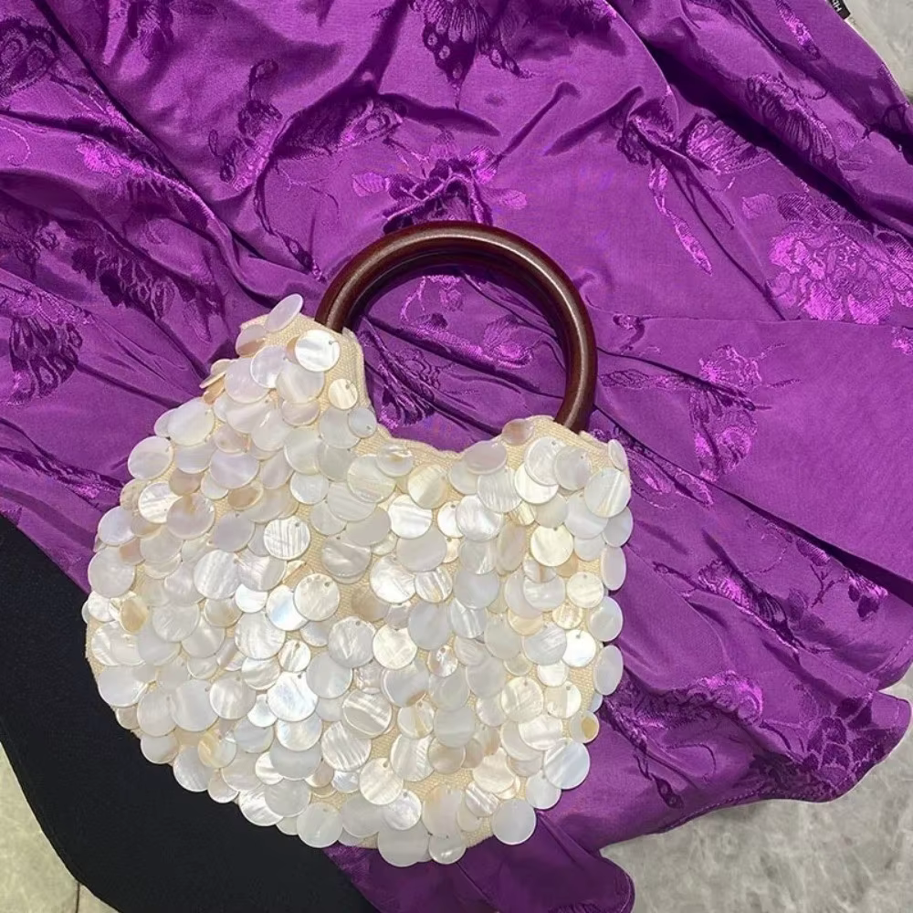 Sac perlé féerique fait à la main Embellissements de coquille de grande capacité Porte-monnaie pochette