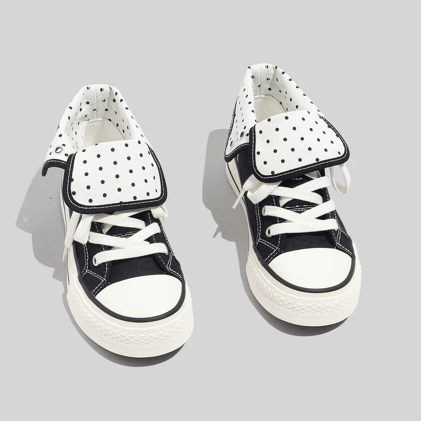 Belle 2026 Chaussures en toile de printemps à pois mode pour femme, montantes, polyvalentes, à plateforme et semelle épaisse rehaussante, décontractées