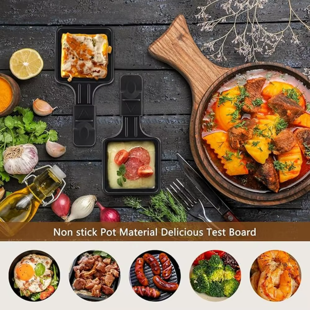 2 pièces Mini poêle à Raclette ensemble antiadhésif multi-fonction universelle électrique fromage oeufs gril poêle avec en bois cadeau idéal outil de cuisine