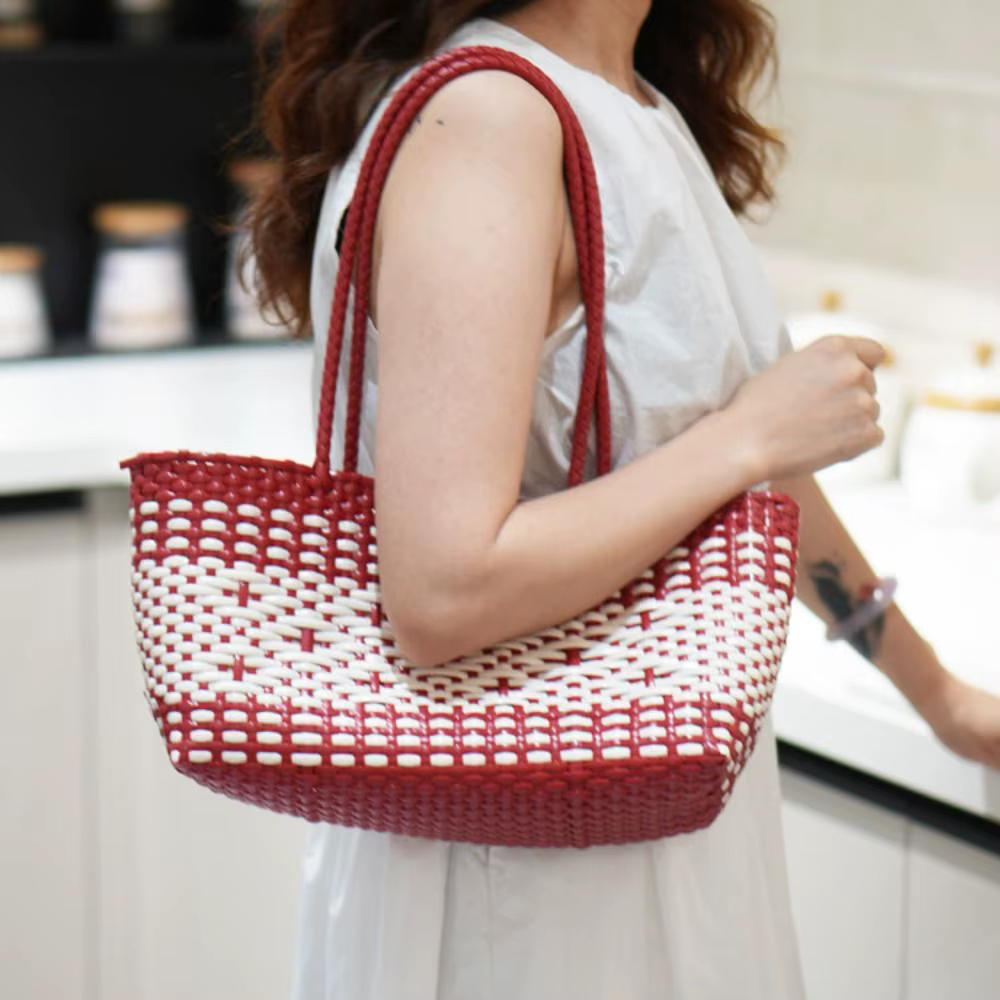 Sac de plage en PVC ajouré style bohème, grande capacité, imperméable, sac seau tressé pour les vacances