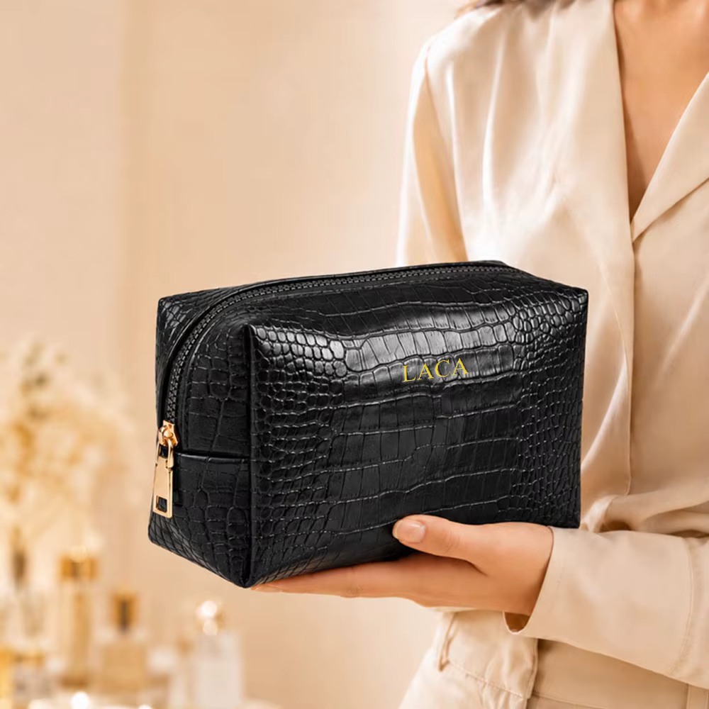 Sac de maquillage en PU personnalisé avec motif crocodile, grande capacité, sac à main pour femme, sac de toilette et de maquillage de voyage pour homme
