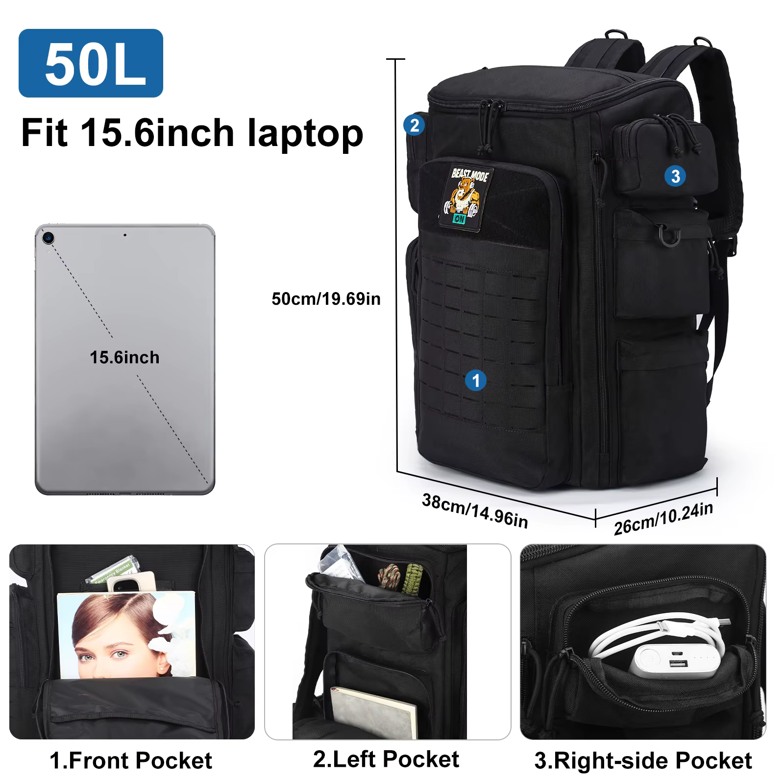 Sac à dos tactique militaire 50L pour hommes