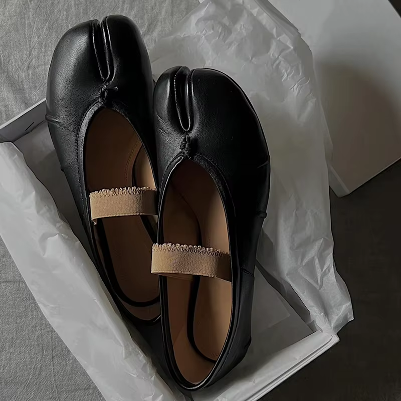 Tibi SplitToe chaussures en cuir véritable femmes pantoufles Vintage plissé en peau de mouton ballerines chaussures de créateur