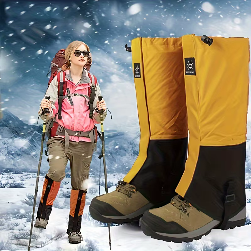 Une paire de protège-jambes imperméables très durables pour bottes de neige, parfaits pour la randonnée, le ski et les sports nautiques
