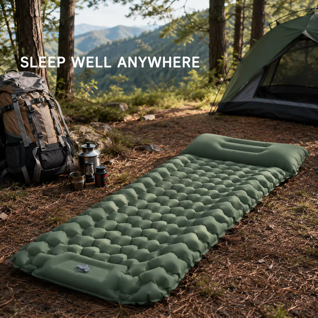 Matelas de camping gonflable avec oreiller
