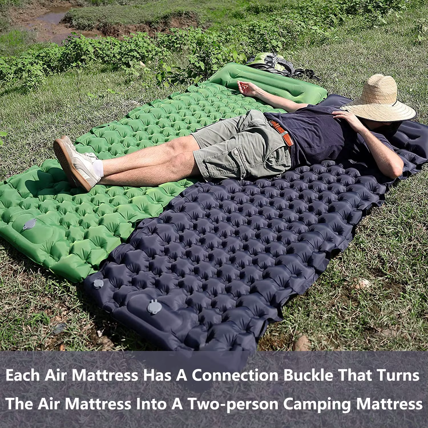 Matelas gonflable de camping en plein air avec oreillers