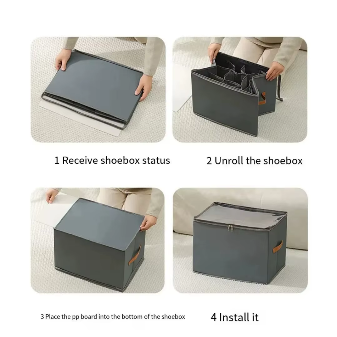Organisateur de chaussures pliable en tissu Oxford avec couvercle