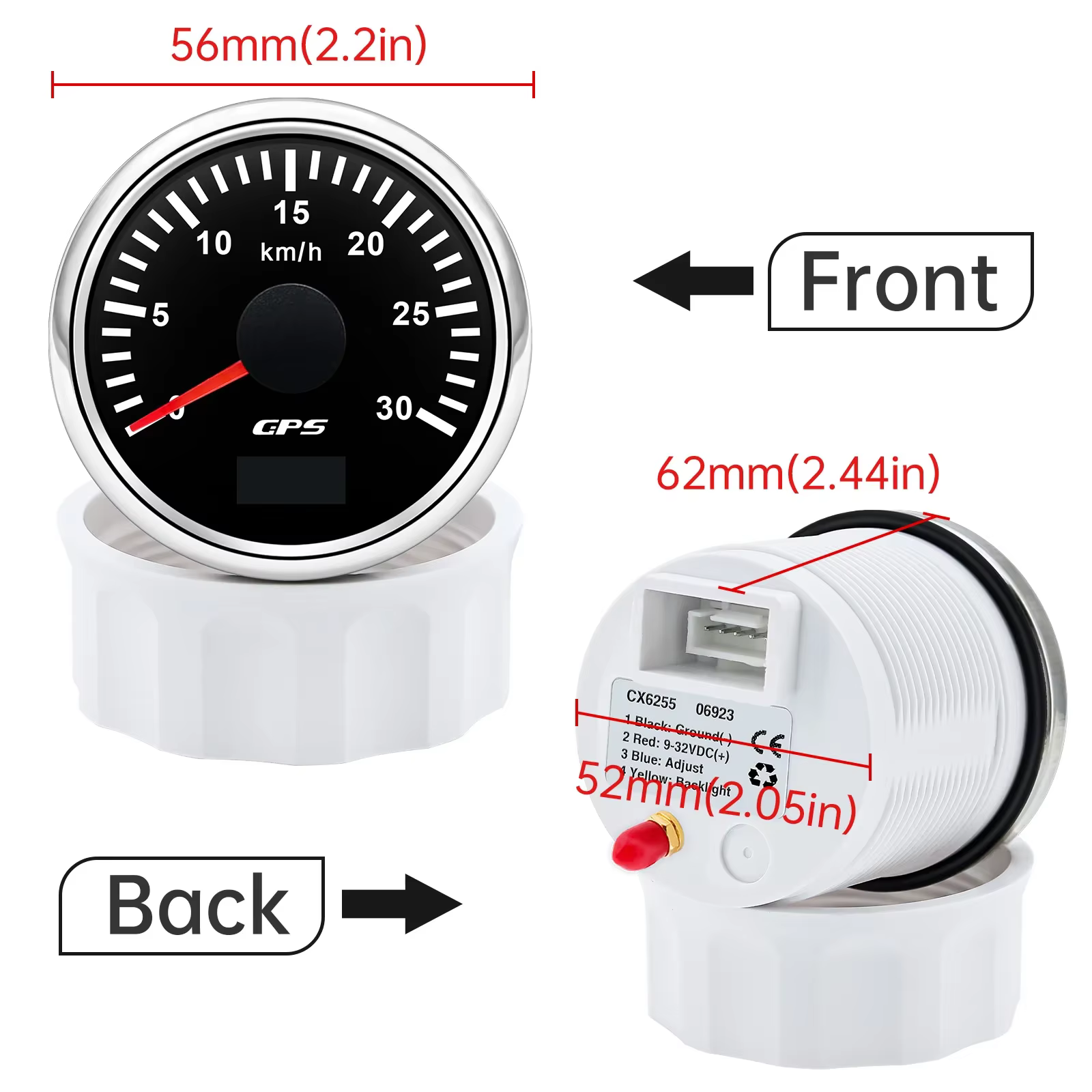 Compteur de vitesse GPS HD 52MM, 30/60/80/120/200 Km/h, jauge de vitesse pour bateau, voiture, camion, rétro-éclairage 7 couleurs avec antenne GPS 9-32V