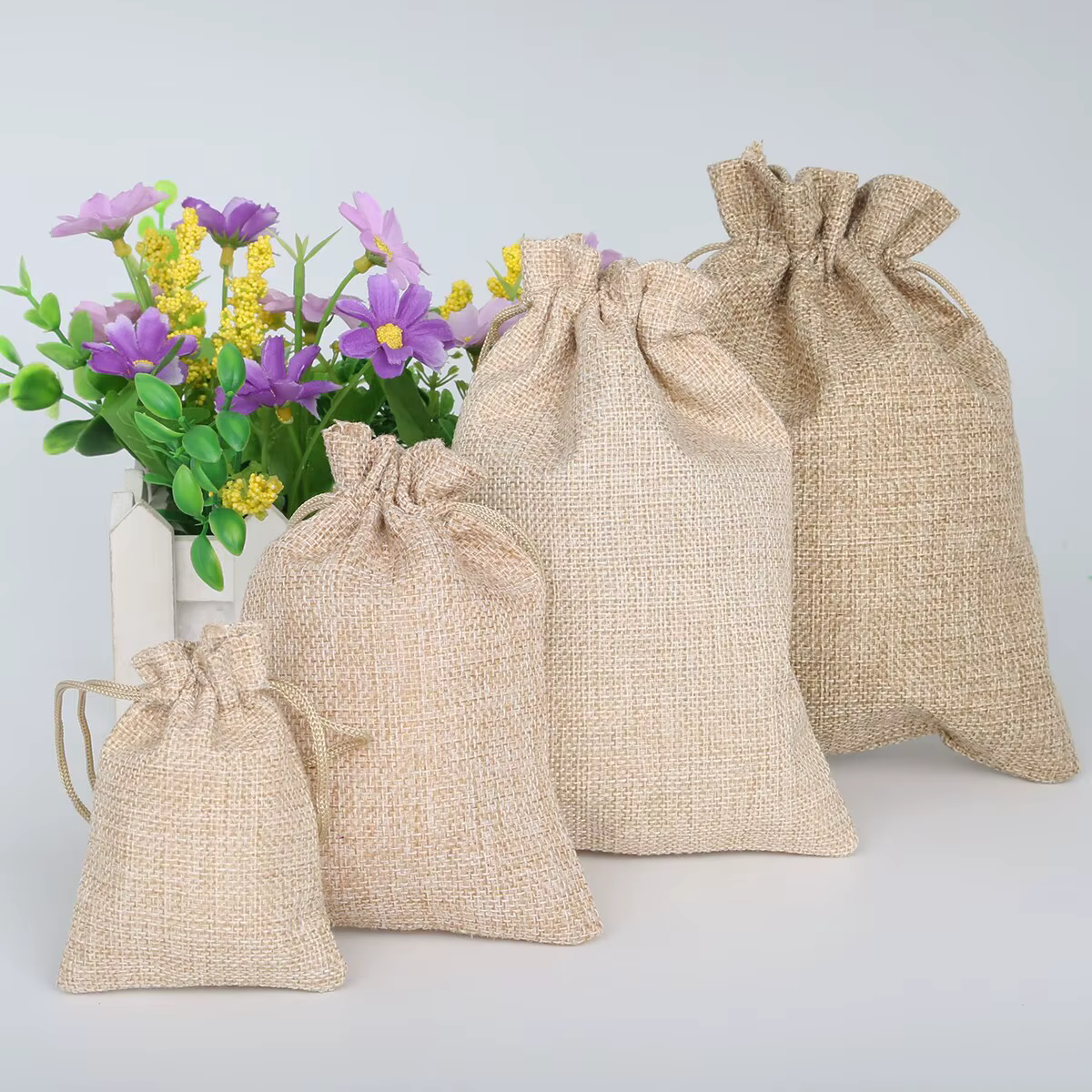 Paquet de sac cadeau de poche en coton et chanvre pour la journée des enfants, emballage de bonbons bricolage, emballage de produits de mariage, 15-50