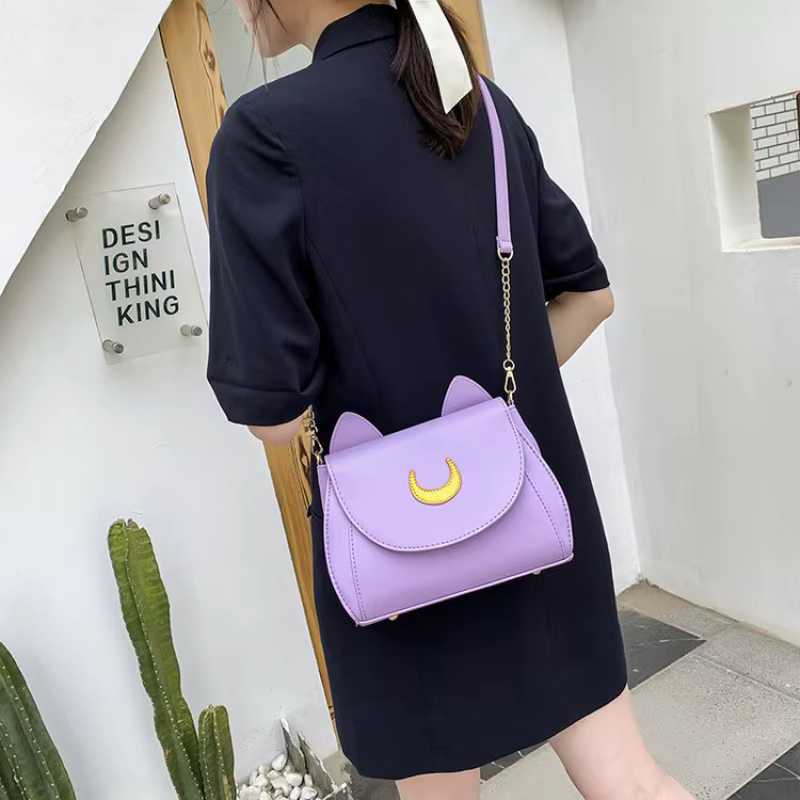 Été marin lune dames sac à main noir Luna chat forme chaîne sac à bandoulière en cuir PU femmes messager
