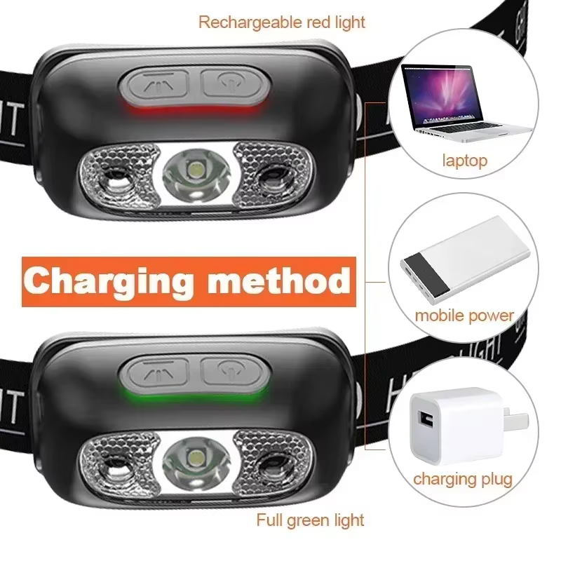 Lampe frontale à lumière forte, Portable, capteur LED, Rechargeable par USB, lanterne d'urgence pour Camping en plein air, pêche