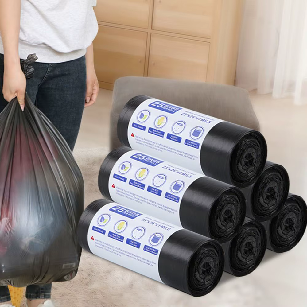 30 sacs/rouleau – Sacs poubelles jetables pour poubelles, petits, moyens, grands – Sacs à déchets noirs en plastique pour salle de bain et cuisine