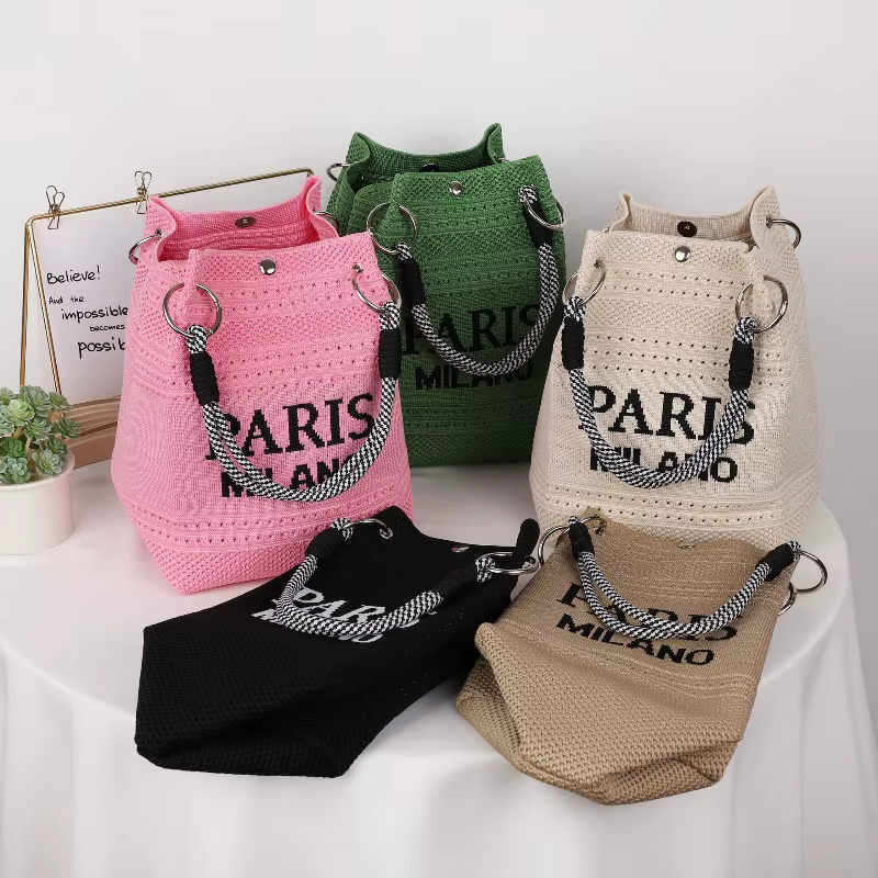 Sac seau tricoté pour femme, sac à main et sac à bandoulière tendance, idéal pour les vacances et les loisirs, sac de luxe
