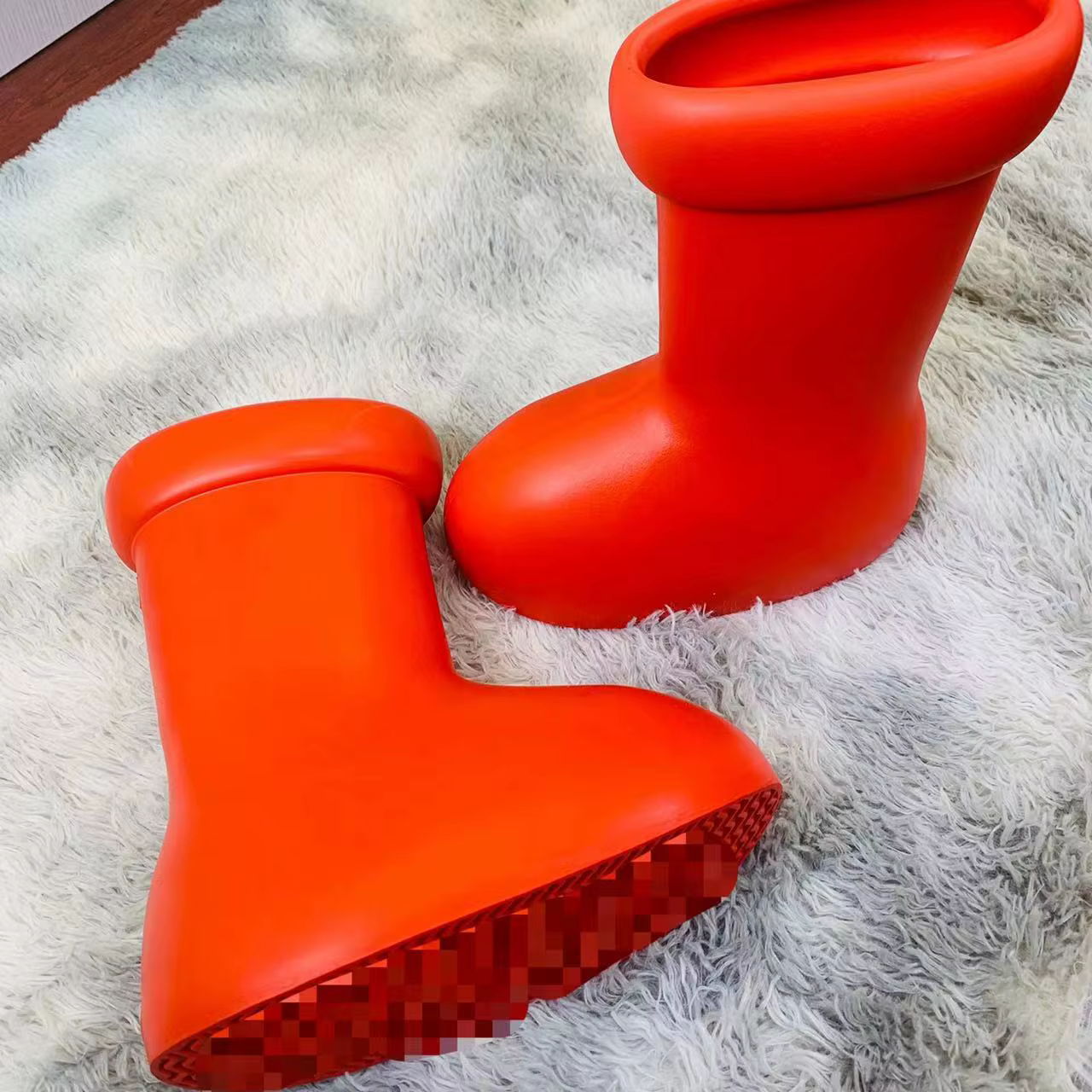 Nouvelles bottes de pluie Atomo à tige haute, antidérapantes, chaussures rouges tendance, unisexe, confortables, à semelle épaisse, talon moyen, couleur unie