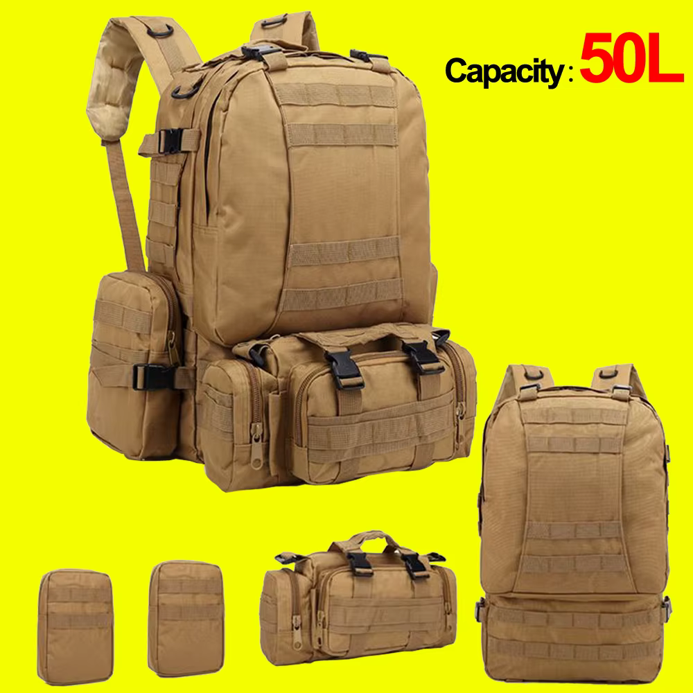 Sac à dos de sport Molle 4 en 1 pour homme, sac à dos de camping, escalade en plein air, randonnée, 50l