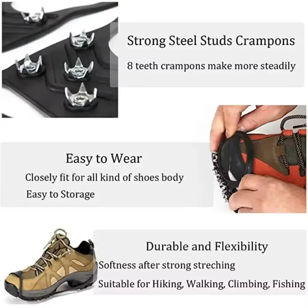 Crampons à glace à 8 dents pour chaussures