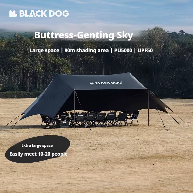 Tente auvent BLACKDOG grand espace, revêtement noir, protection solaire, imperméable, abri solaire, équipement de camping, auvent de fête pour l'extérieur