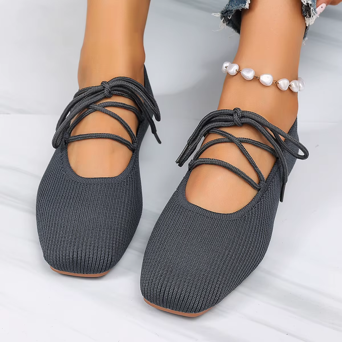 Chaussures plates françaises 2026 – Nouveauté été – Bout rond – Respirantes – Légères – Ballerines tricotées – Décontractées – Confortables – Pour femmes