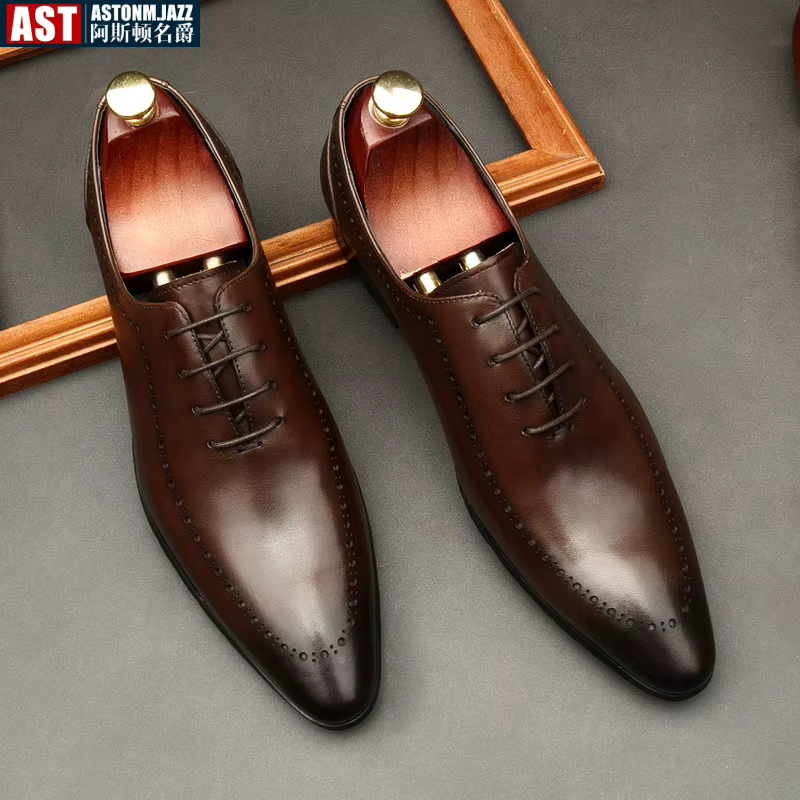 Chaussures Oxford italiennes faites à la main pour hommes, cuir de veau véritable, noir, marron, brogue classique, robe de mariée d'affaires, nouveau, 2025