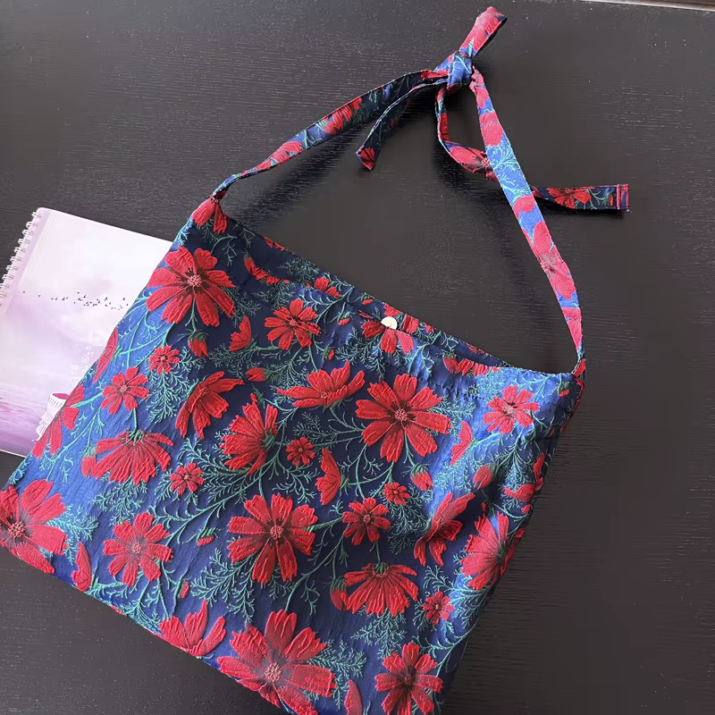 Sac à bandoulière Vintage en Jacquard pour femmes, sac de Shopping réutilisable à motif Floral pour dames, fourre-tout Portable de grande capacité