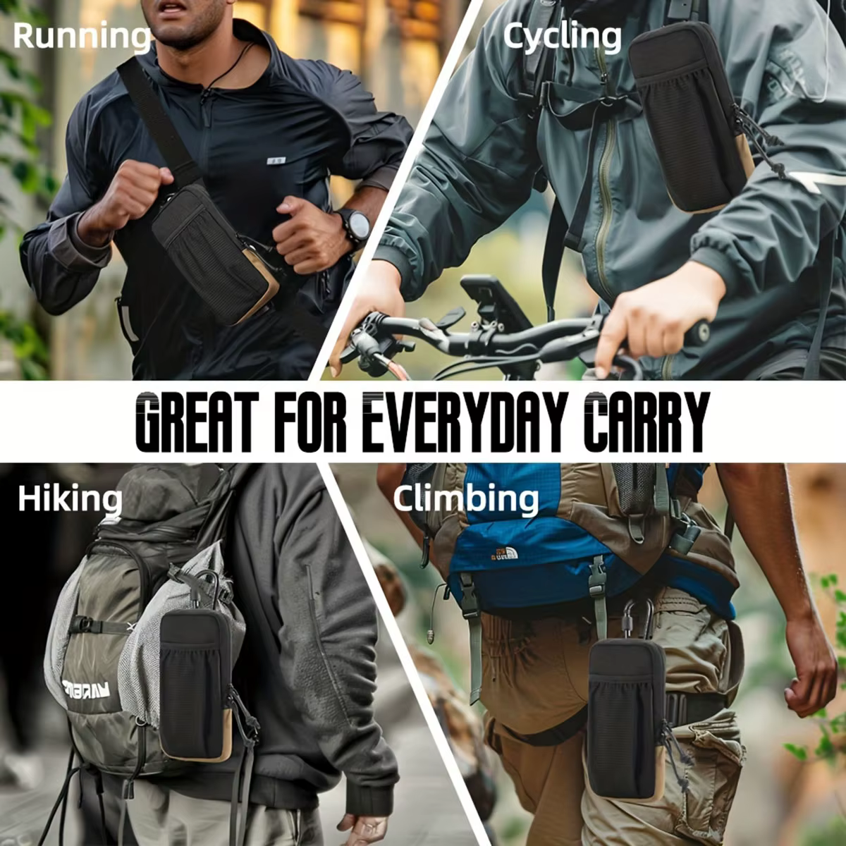 Sac de taille noir multifonctionnel pour sports de plein air