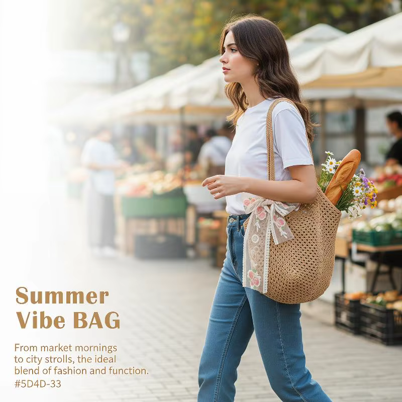 Sac de plage tissé à la main grande capacité pour femme : confort et style pour les épaules