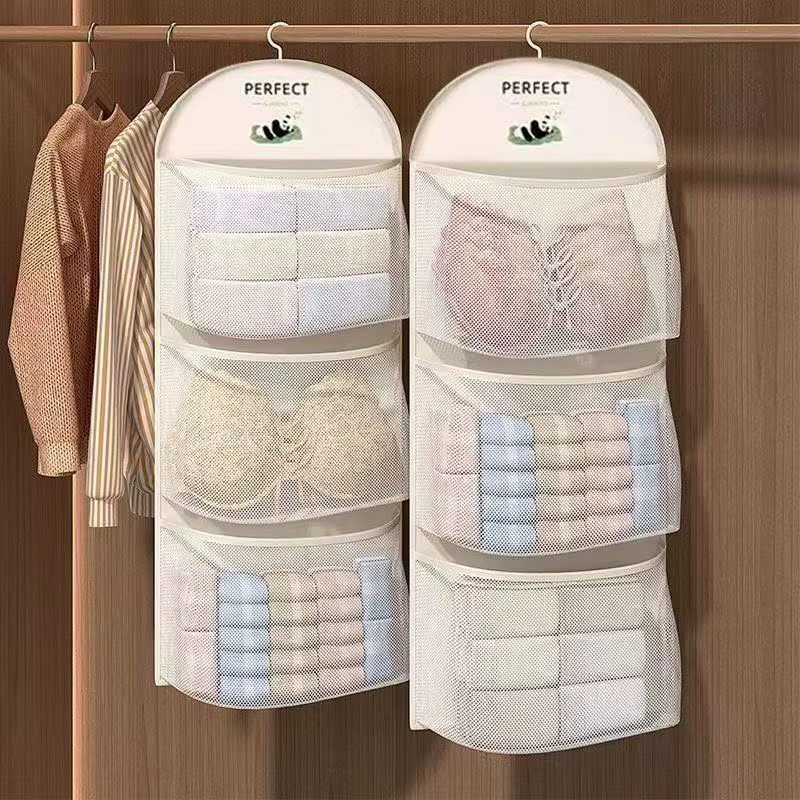 Sac en filet de rangement pour chaussettes et sous-vêtements peu encombrant, idéal pour suspendre au garde-robe, solution de rangement accessible et mobile