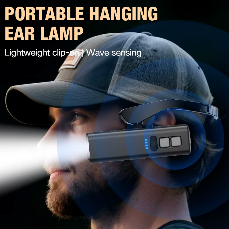 Lampe frontale à clip d'oreille, phare LED lumineux, lampe torche rechargeable étanche pour la pêche, la randonnée, la course à pied, le cyclisme et les activités de plein air