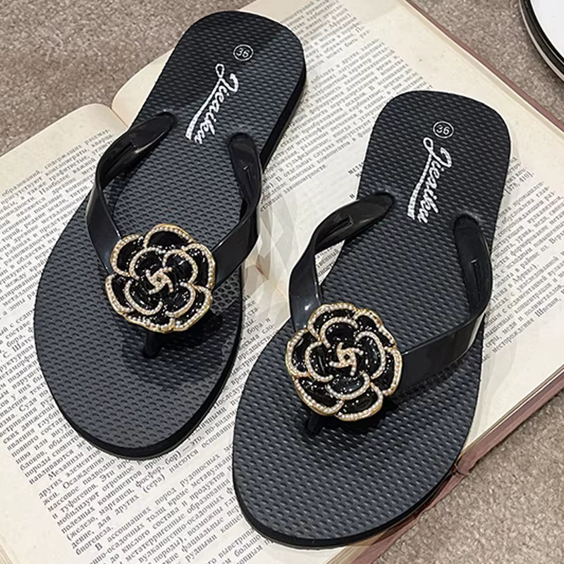 Femmes camélia tongs chaussures noir plat chaussures de plage décontractées été Peep orteil confort en plein air marche sandale Chanclas Mujer