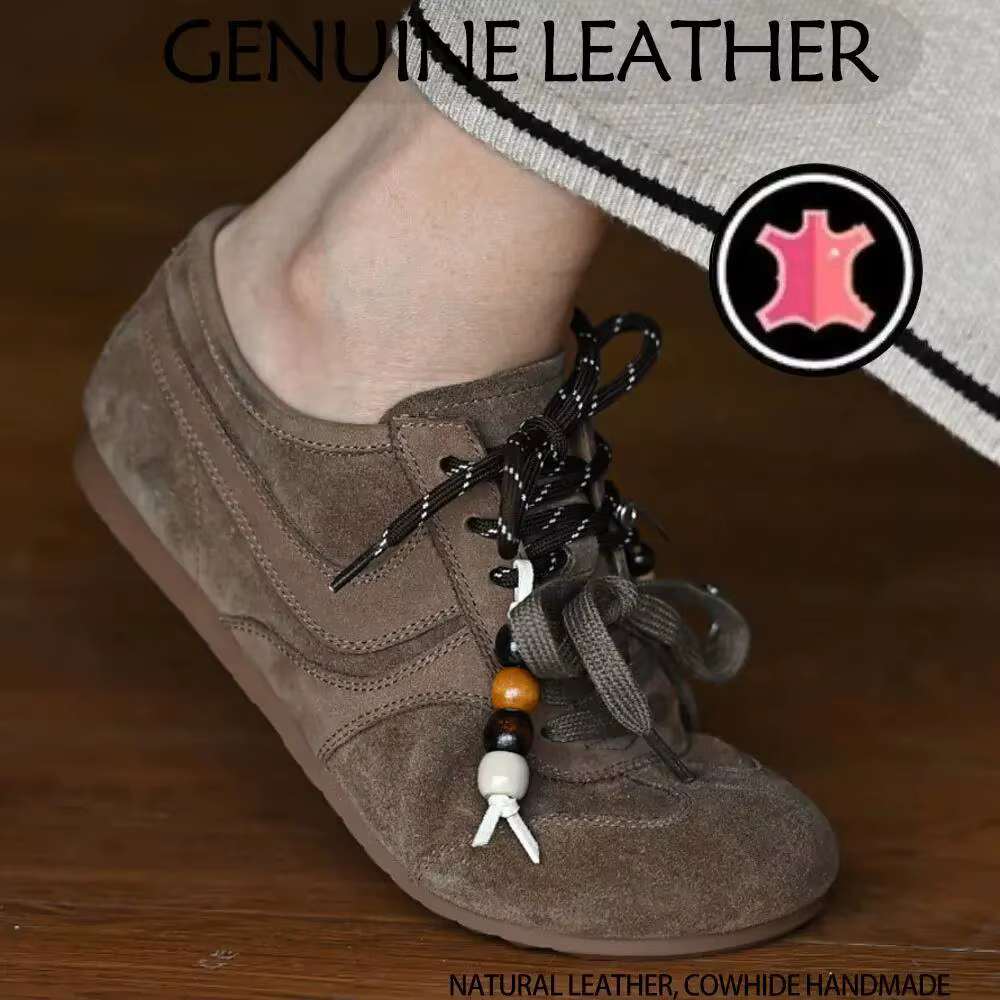 Chaussures de sport décontractées pour femmes, style allemand, rétro, à semelle souple et confortable, polyvalentes, à semelle plate, en cuir véritable