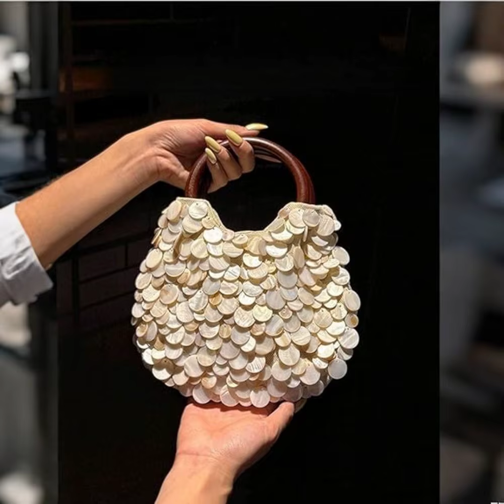 Sac perlé féerique fait à la main Embellissements de coquille de grande capacité Porte-monnaie pochette