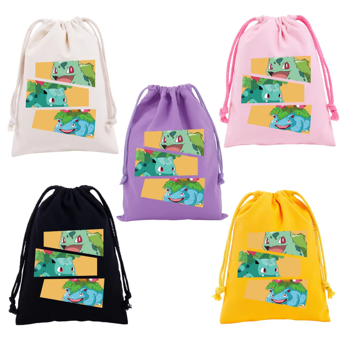 Sacs à cordon Anime Pokémon, sacs de rangement en toile imprimés avec des personnages de dessins animés Pikachu, Eevee, Charizard, Bulbasaur, sacs cadeaux pour enfants