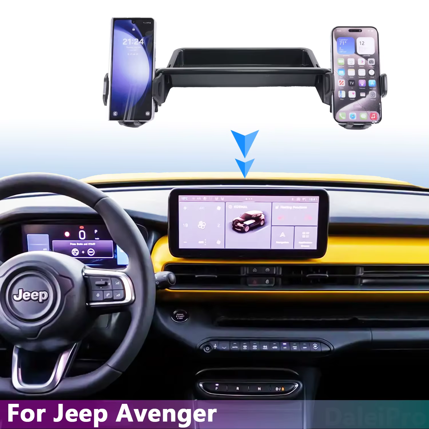 Supports de téléphone Double pour Jeep Avenger 2024, boîte de rangement multifonctionnelle, plateau de rangement fixe pour écran de voiture, accessoires Avenger