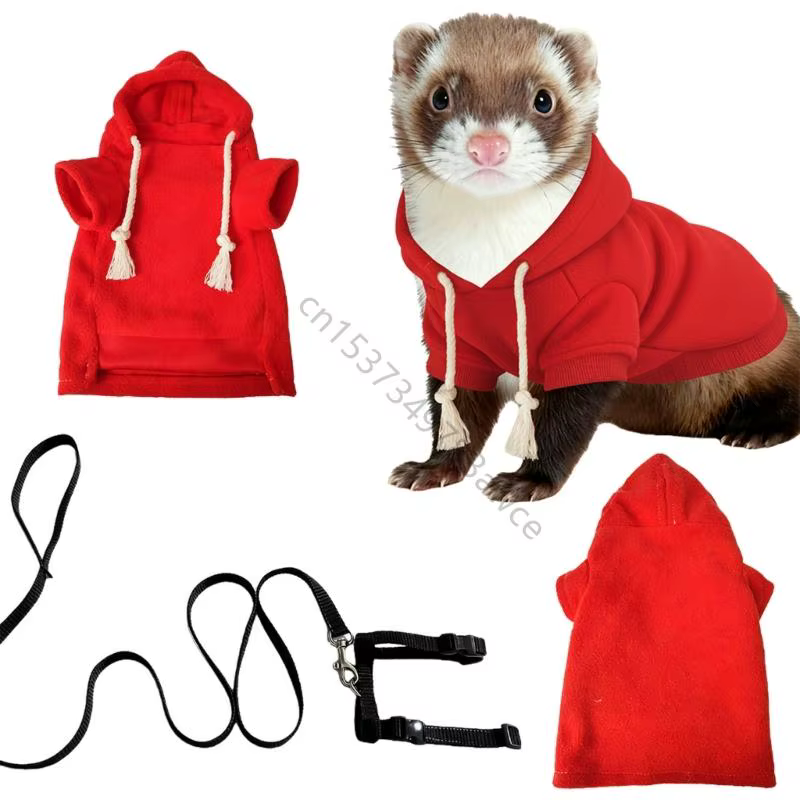 Ensemble pull à capuche harnais laisse pour furets, pour temps froid, avec tissu polaire doux, corde en Nylon, contrôle