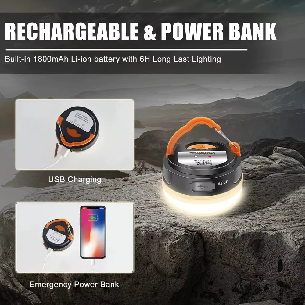 Lumière extérieure puissance Camping lanterne tentes lampe 1200 mah USB Rechargeable Portable