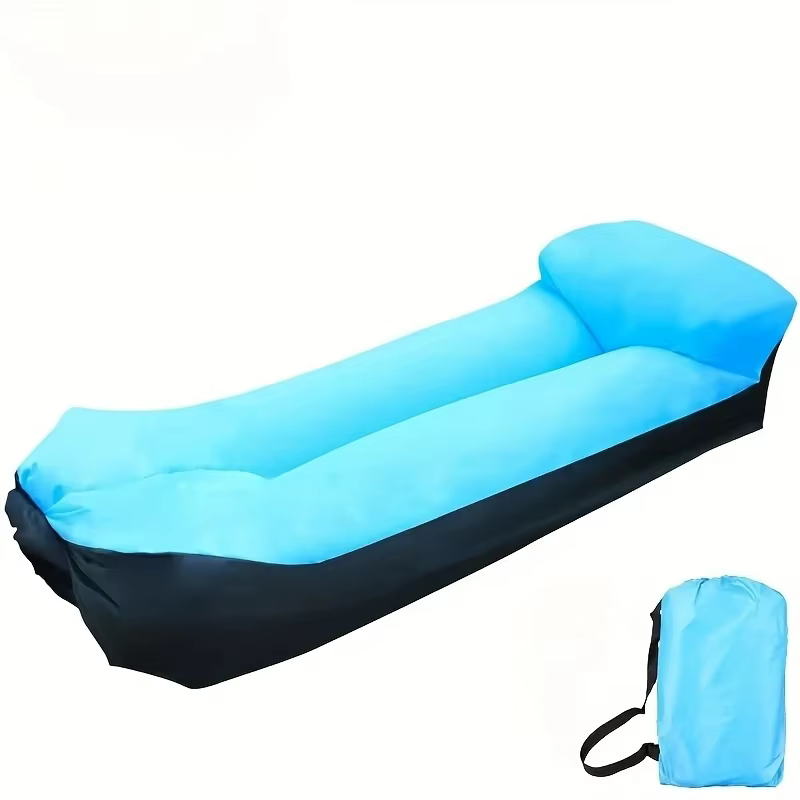 Chaise longue gonflable portable avec oreiller – Canapé imperméable pour le camping, la plage et les festivals – Installation facile avec sac