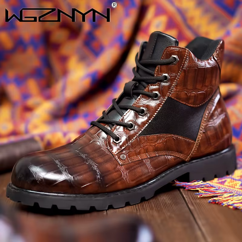Bottines à plateforme noires de Style britannique pour hommes, bottines de moto confortables en cuir, de luxe, Chelsea