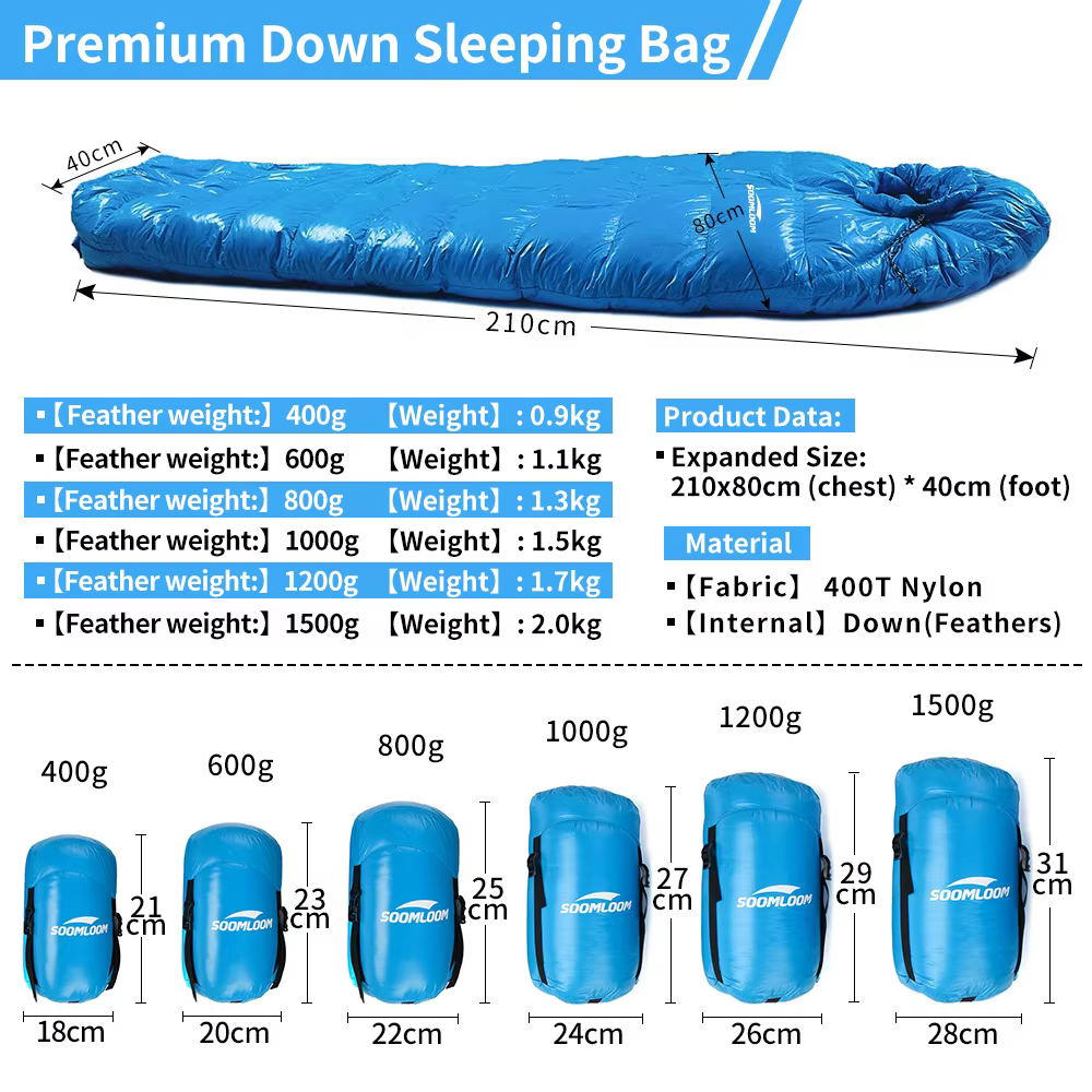 Soomloom garder au chaud en duvet rempli adulte momie Style sac de couchage pour l'hiver en plein air Camping voyage