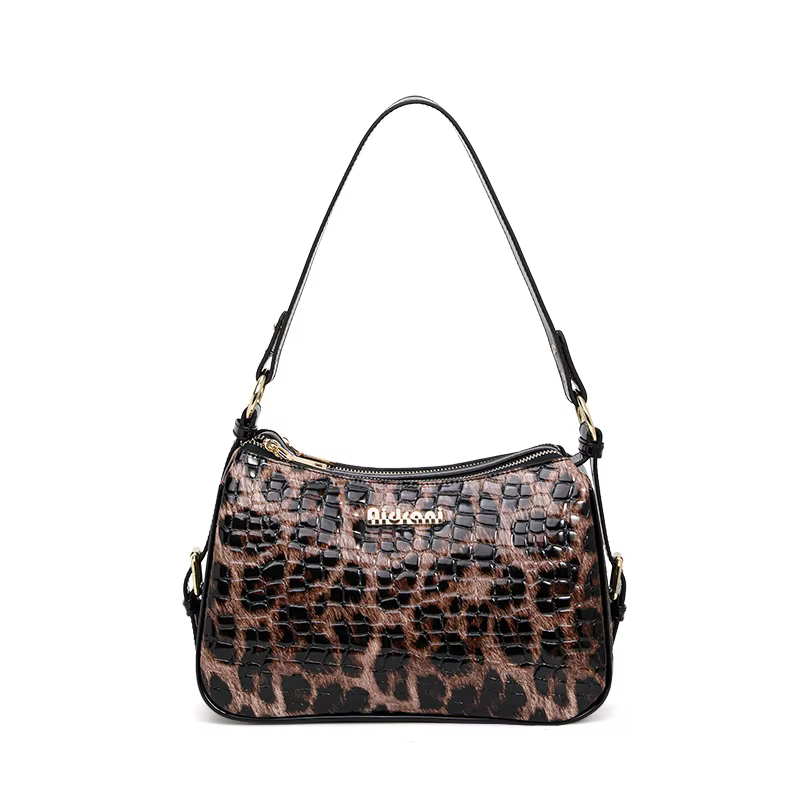 Sac Hobo en cuir verni motif léopard vintage pour femme