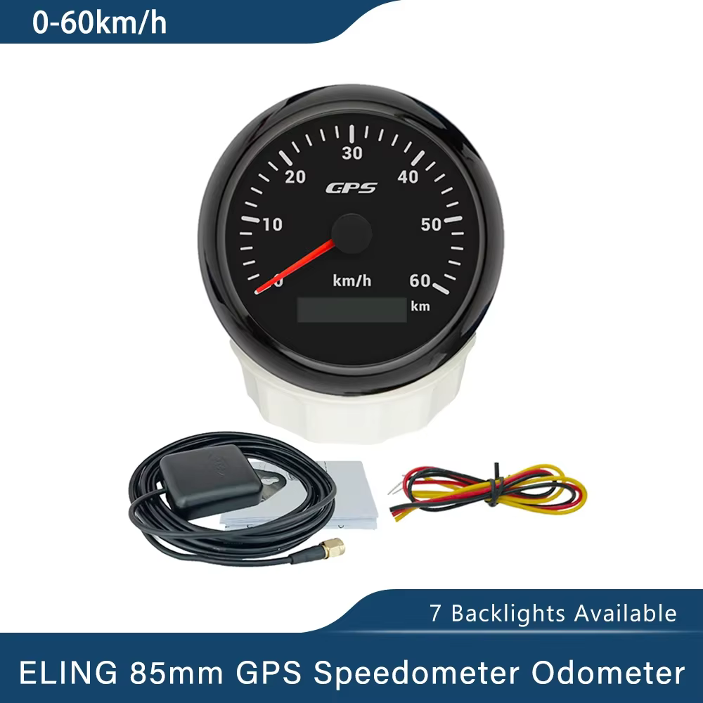 ELING-Compteur de vitesse GPS avec rétroéclairage 7 couleurs, 85mm, 0-30 km/h, 200 km/h, 0-80mph, 120mph, 160mph, odomcirculation, pour voiture, bateau, moto