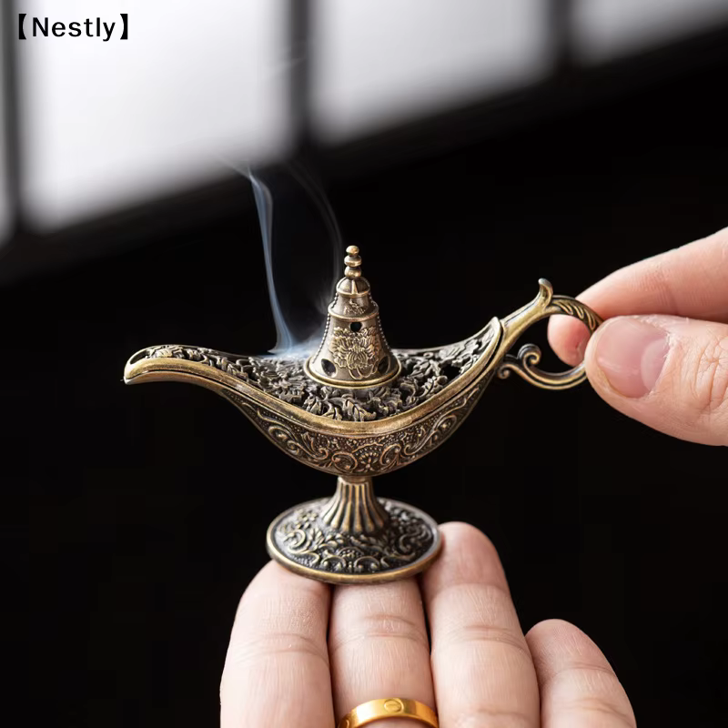 Brûleur d'encens en métal de style antique, porte-bougie parfumé ou non parfumé, décoration d'intérieur, cadeau, brûleur d'encens arabe〔Nest〕