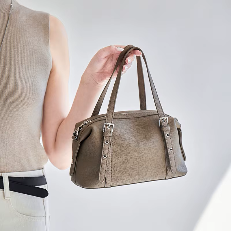 Sac Boston en cuir pleine fleur pour femme, grande capacité, sac à bandoulière, sac à main, sac fourre-tout pour trajets quotidiens